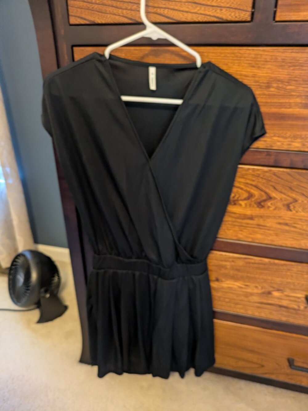 Halara Black V Neck Short Sleeve Pocket Waffle Casual Romper